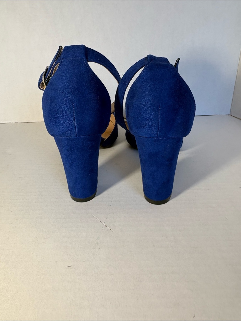 Forever Royal Blue Faux Suede D'Orsay Ankle Strap Heels Size 10 - Picture 4 of 10